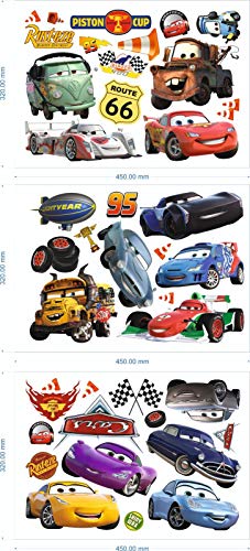 Cars 3D Cartoon pegatinas de pared para dormitorios niños y niñas etiqueta mural Tamaño: Grande 76 cm X 72 cm