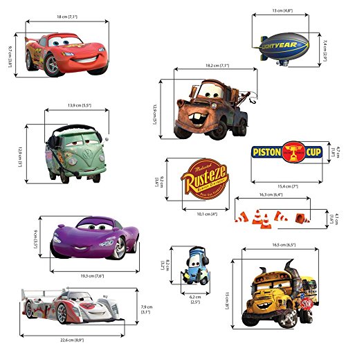 Cars 3D Cartoon pegatinas de pared para dormitorios niños y niñas etiqueta mural Tamaño: Grande 76 cm X 72 cm