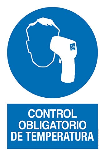 Cartel resistente PVC - CONTROL OBLIGATORIO DE TEMPERATURA - Señaletica COVID 19 - Señaletica de aviso - ideal para colgar y advertir