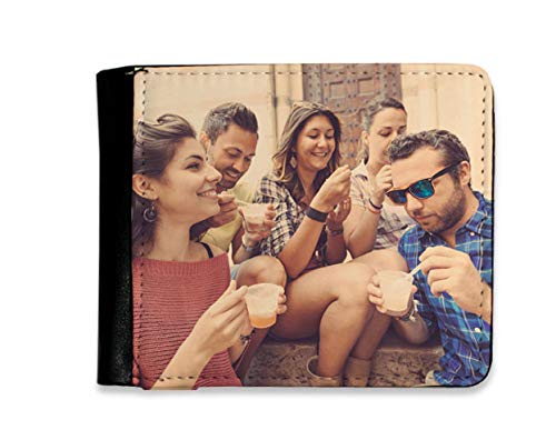 Cartera de Hombre Personalizada con Fotos y Texto | Máxima Calidad de impresión | Espacio para 8 Tarjetas | Tamaño 12 x 10 cm | con Porta Monedas | Color Negro