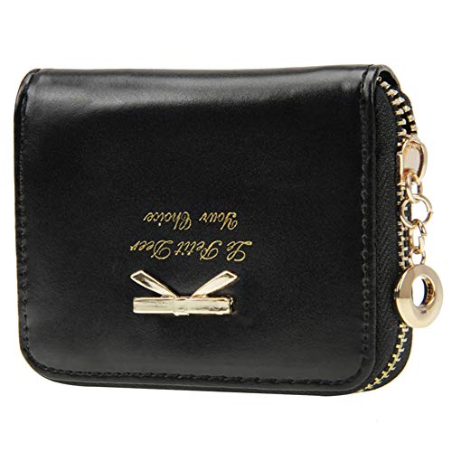 Cartera de Piel Artificial Anti RFID Tarjetero Puerta Moneda clásica Tarjeta de crédito Visita Regalo Vintage Retro para Mujer, Negro (Negro) - WLT-PRS-53-RX-FR