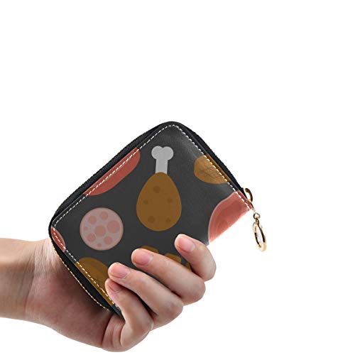 Cartera Múltiples Ranuras para Tarjetas Creative Delicious Buffet BBQ Meat Tarjeteros para Mujeres Cuero PU Cremallera Alrededor Titular de la Tarjeta de tamaño Compacto Cartera con Monedero para muj