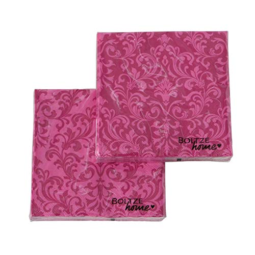 CasaJame Juego de 40 (2 Paquetes de 20 Piezas Cada uno) Servilletas de Papel Desechables 3 Capas Velos 33x33cm Color Púrpura Rosa Decoraciones Hojas Lirio