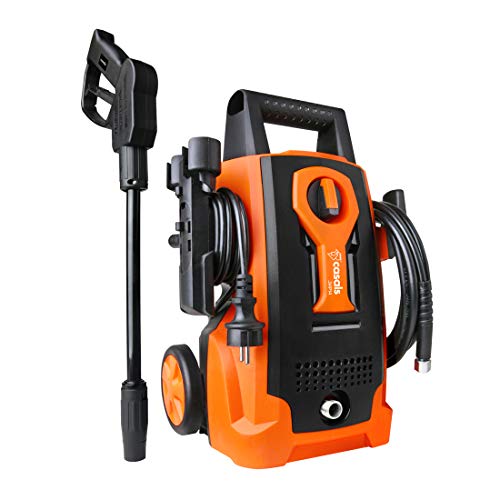 Casals C63010000 Hidrolimpiadora, 1400 W, 105 Bares, caudal máx de 6,8 l/min, Manguera a presión de 5m, dispensador de jabón Incorporado, ángulo de Spray 0-60, Naranja y Negro