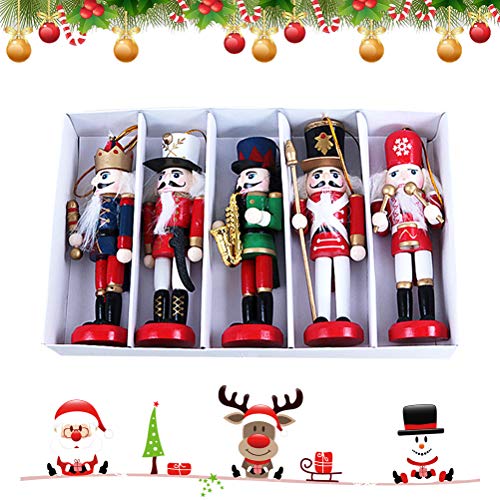 Cascanueces de Navidad, 5PCS / Set Marioneta de Cascanueces Soldado de Madera, Marionetas de Madera de 12cm Figuras Muñecas de Juguete, Colgante Colgante de Decoración de Árbol de Navidad Colgante