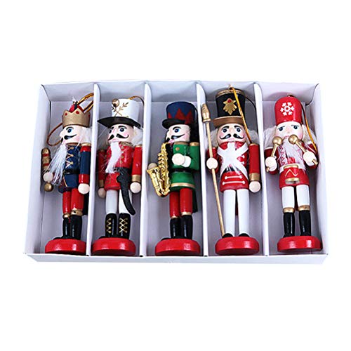 Cascanueces de Navidad, 5PCS / Set Marioneta de Cascanueces Soldado de Madera, Marionetas de Madera de 12cm Figuras Muñecas de Juguete, Colgante Colgante de Decoración de Árbol de Navidad Colgante