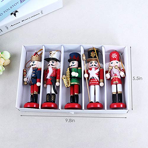 Cascanueces de Navidad, 5PCS / Set Marioneta de Cascanueces Soldado de Madera, Marionetas de Madera de 12cm Figuras Muñecas de Juguete, Colgante Colgante de Decoración de Árbol de Navidad Colgante