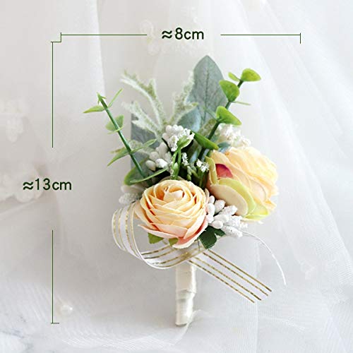 CASEYDRESS Rústico ramillete Boutonniere Set de flores artificiales para baile de fin de curso, hojas falsas novio hombres Boutonnieres Pins boda