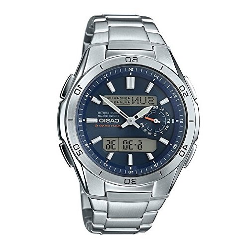 Casio WAVE CEPTOR Reloj Radiocontrolado y solar, Caja de acero inoxidable y resina, Azul, para Hombre, con Correa de Acero inoxidable, WVA-M650D-2AER