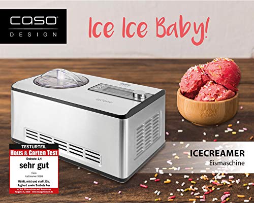 Caso 3298 Ice Creamer-2 in 1 - Máquina de yogur 2 en 1 (tecnología de compresión, hasta 2 litros de helado de acero inoxidable 18/8)