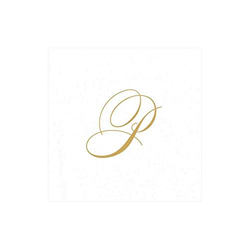 Caspari Signature Gold Initial - Servilletas de papel (30 unidades), color blanco, papel, White Pearl, 12.7 x 0.5 x 12.7 cm