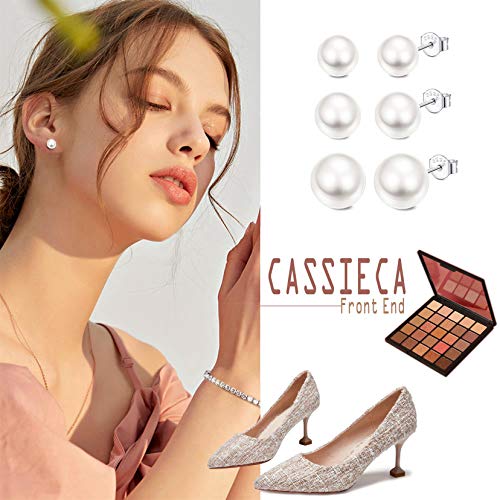 CASSIECA Joyería 3Pares Plata de Ley 925 Perlas de Agua Dulce Pendientes para Mujer Niña Aretes Con Caja de Regalo 6-10mm