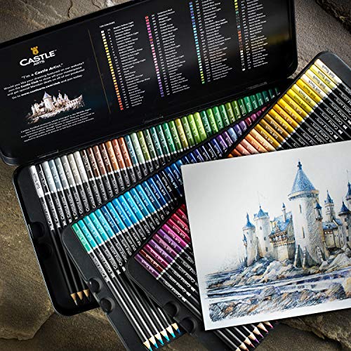 Castle Art Supplies - Juego de 120 lápices de colores para artistas, con núcleo de "serie suave" para capas expertas, mezcla y sombreado, perfecto para libros de colorear y aula