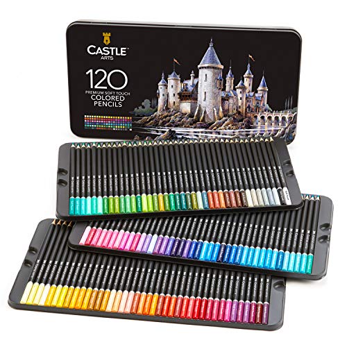 Castle Art Supplies - Juego de 120 lápices de colores para artistas, con núcleo de "serie suave" para capas expertas, mezcla y sombreado, perfecto para libros de colorear y aula