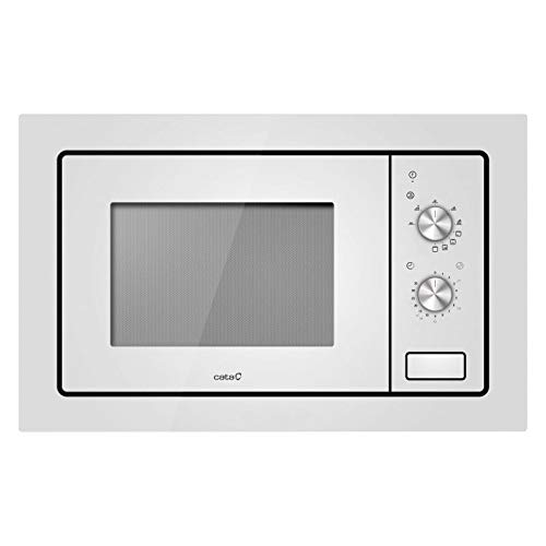 Cata Encastable | Modelo MC 20 WH | 20 litros de Capacidad | Cinco Niveles de Potencia |Microondas con Grill simultáneo de Cuarzo 1000 W | Ancho de 60 cm | Color Blanco, 5, Aluminio