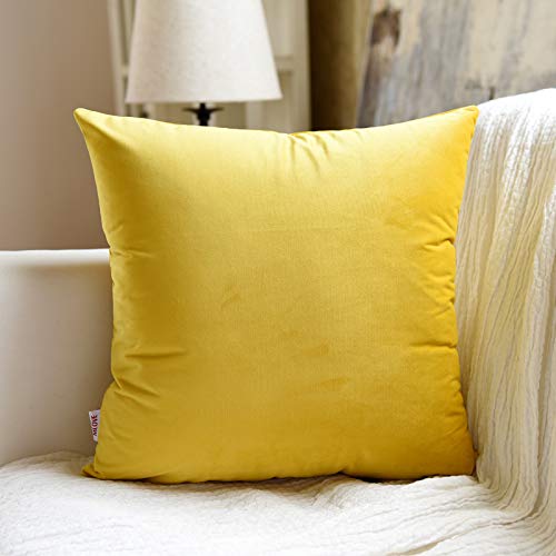 CCRoom Funda de Cojín de Terciopelo,Paquete 2 Decorativas Plaza Fundas de Almohada para Cojín con Cremallera Oculta18 x18, 45 x 45cm(Amarillo Limón)