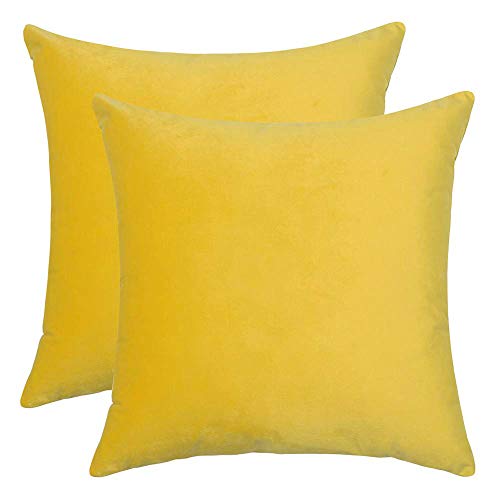 CCRoom Funda de Cojín de Terciopelo,Paquete 2 Decorativas Plaza Fundas de Almohada para Cojín con Cremallera Oculta18 x18, 45 x 45cm(Amarillo Limón)