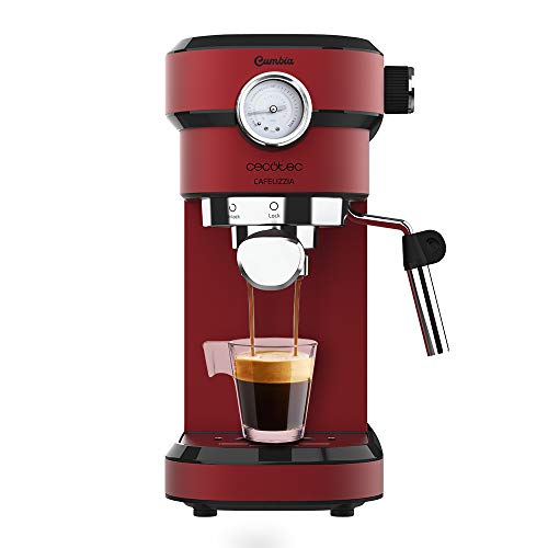 Cecotec Cafetera Express con Manómetro Cafelizzia 790 Shiny Pro. Brazo con Doble Salida y Dos filtros, 20bares de Presión, Depósito extraíble de 1,2L, 1350W, Rojo