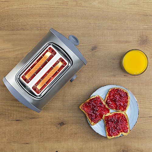 Cecotec Tostadora Acero Steel&Toast 2S. 6 Niveles de Potencia, Capacidad para 2 Tostadas, 3 Funciones(Tostar, Recalentar, Descongelar), Incluye Soporte Panecillos, Bandeja Recogemigas, 800 W