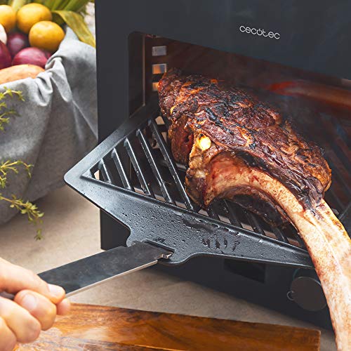 Cecotec Txuletaco 8000 Inferno. Horno para asado, 2200W,Parrilla de Hierro Fundido, Piedra y Bandeja para Pizzas,2 bandejas recogegrasas, Temperatura hasta 850º, termómetro Digital de Cocina Incluido