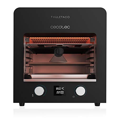 Cecotec Txuletaco 8000 Inferno. Horno para asado, 2200W,Parrilla de Hierro Fundido, Piedra y Bandeja para Pizzas,2 bandejas recogegrasas, Temperatura hasta 850º, termómetro Digital de Cocina Incluido