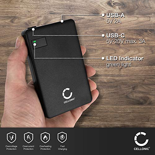 CELLONIC® Fuente de alimentacion USB Tipo C 60W con 2 Salidas y Entrega de Potencia Compatible con un portátil Notebook, Smartphone, Tablet, 60 Vatios 5V-20V 2A 3A, Adaptador de Viaje, 2.0 PD