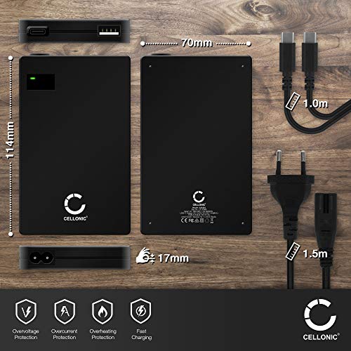 CELLONIC® Fuente de alimentacion USB Tipo C 60W con 2 Salidas y Entrega de Potencia Compatible con un portátil Notebook, Smartphone, Tablet, 60 Vatios 5V-20V 2A 3A, Adaptador de Viaje, 2.0 PD