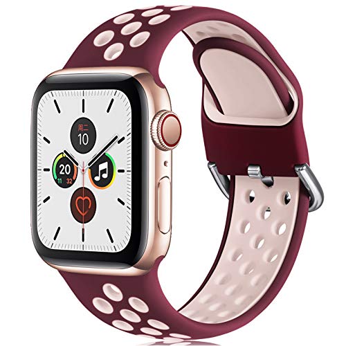 CeMiKa Correa Compatible con Apple Watch Correa 38mm 40mm 42mm 44mm, Suave Silicona Deporte Correa con Compatible con Apple Watch SE/iWatch Series 6 5 4 3 2 1, 38mm/40mm-S/M, Vino Rojo/Rosa