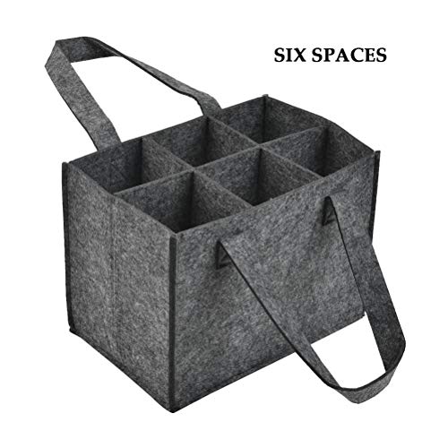 CENBEN 1 Piezas Bolsa de Vino de Fieltro Grueso con Asa, Bolsa de Almacenamiento para Botella de Vino, 6 Compartimentos, Lavable Reutilizable con Divisor Extraíble - Gris Oscuro 24 x 16 x 16CM