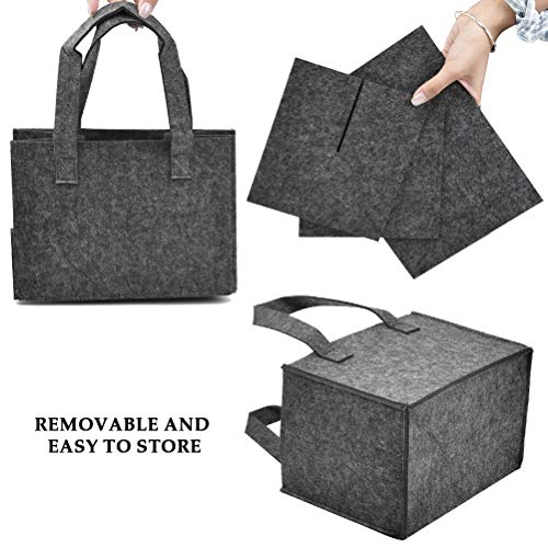 CENBEN 1 Piezas Bolsa de Vino de Fieltro Grueso con Asa, Bolsa de Almacenamiento para Botella de Vino, 6 Compartimentos, Lavable Reutilizable con Divisor Extraíble - Gris Oscuro 24 x 16 x 16CM