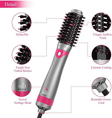 Cepillo de Aire Caliente, 3 Velocidades Cepillo Secador Electrico 3 en 1, 1000W Secador De Pelo Cepillo Secador Moldeador Para Cabello Rizado o Alisado el Cabello