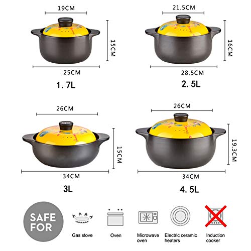 Cerámica Resistente al calor Tapa de doble mango Sopa Fuego abierto Utensilios de cocina Diseño de dibujos animados Olla de sopa Olla de barro,Rosado,2.1L