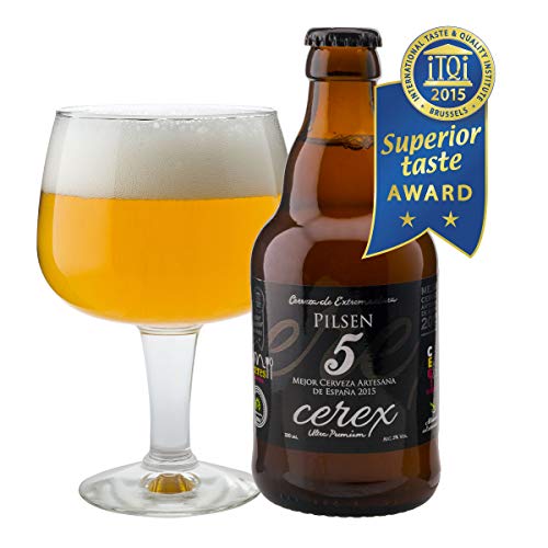 CEREX - Pack 20 cervezas artesanales Cerex 33 cl. (4 Pilsen, 4 Ibérica de Bellota, 4 Castaña, 4 Cereza, 4 Frambuesa) - Mejor Cerveza Artesanal de España Premios"World Beer Awards 2017"