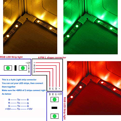 CESFONJER 20 PCS Conectores Tiras Led, Incluir 10 PCS 4 pin L-Format Conectores, 10 PCS 4 pin LED Strip Conector para 5050 Monocolor y Tira RGB 10mm ancho.