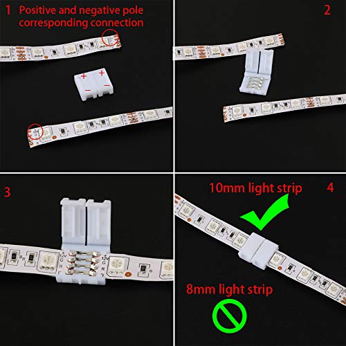 CESFONJER 20 PCS Conectores Tiras Led, Incluir 10 PCS 4 pin L-Format Conectores, 10 PCS 4 pin LED Strip Conector para 5050 Monocolor y Tira RGB 10mm ancho.