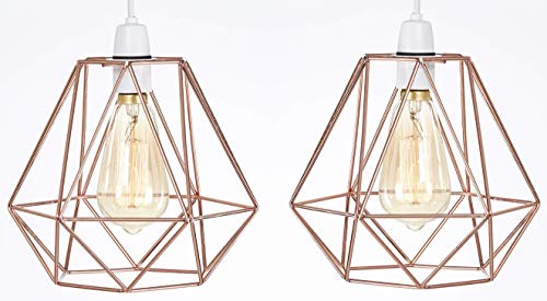 Cesta de alambre de metal, estilo jaula de luz, estilo retro moderno, aspecto vintage industrial, fácil ajuste (2 cobre)