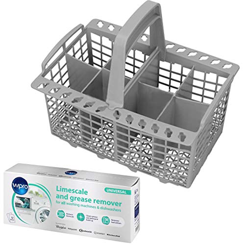 Cesta de cubiertos universal para lavavajillas Hotpoint + bolsitas para eliminar cal y grasa (12 x 50 g)