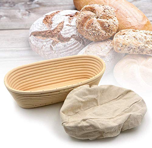 Cesta ovalada a prueba de pan, Banneton cesta de prueba de 14 pulgadas, cesta de masa de ratán natural con bolsa de pan, rascador, batidor, lame, para panaderos profesionales