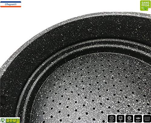 Cflagrant® - Olla para cuscús, para cocinar al vapor 24 cm/6 l, inducción, « a la piedra» con junta de sellado de silicona, cocina sin materia grasa, ideal para 6 a 8 personas.