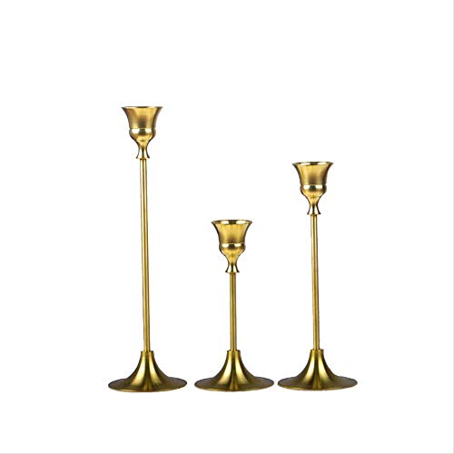 CFLFDC CandelabroLatón Vela De Una Sola Cabeza Réplica Antigua Candelabro Tres Conjunto Duro Canal De Arte Puro Conjunto Dorado de Tres Piezas