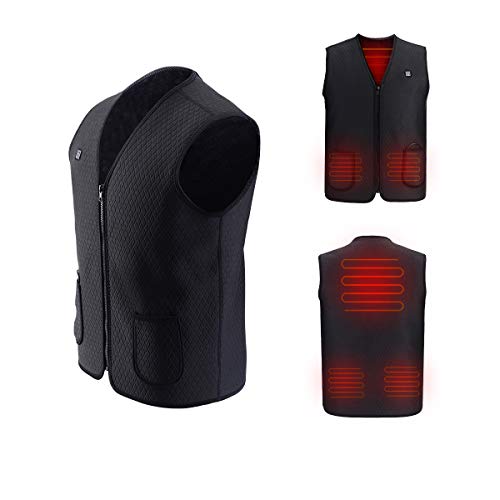 Chaleco térmico USB cargador ropa chaqueta para invierno para hombre y mujer con calor chaleco deportivo al aire libre, cálido aislado chaleco regalo para Navidad, negro XL