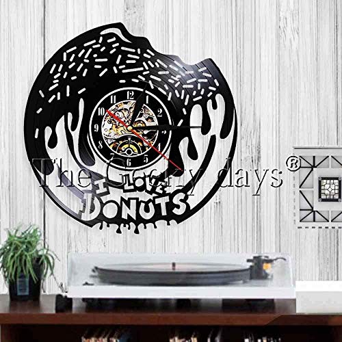 CHANGWW Panadería Chef cafetería Donut Time Disco de Vinilo Reloj de Pared lámpara de Pared led decoración de la Cocina Chef Ideas para Regalos 12 Inch-No LED