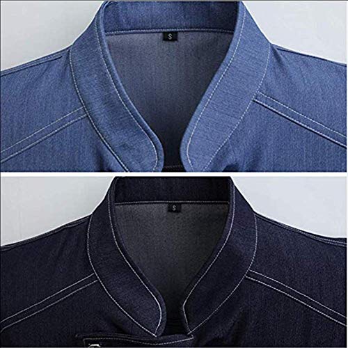 Chaqueta de Chef Cocinero Hombre Estirar Denim Manga Corta Transpirable Resistente al Desgaste Uniformes de Chef Servicio de Alimentos Restaurante Hotel Cocina Ropa de Trabajo,Azul,XL