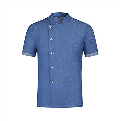 Chaqueta de Chef Cocinero Hombre Estirar Denim Manga Corta Transpirable Resistente al Desgaste Uniformes de Chef Servicio de Alimentos Restaurante Hotel Cocina Ropa de Trabajo,Azul,XL