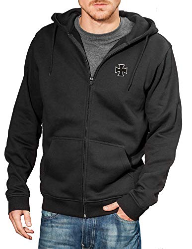 Chaqueta Sudadera con Capucha: Biker Pray - Cruz de Hierro/Hoodie Bordado y Impreso/Hoody Zipper Sweater/Hombre-s y Mujer-es/Moto-cicleta/USA/Chopper/Motero/Hooded-Jacket (XL)