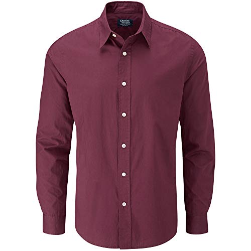 Charles Wilson Camisa Manga Larga Popelina Lisa para Hombre (X-Large, Dark Port)