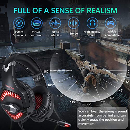 CHEREEKI Cascos Gaming Auriculares Gaming Cascos para Juegos PS4, PC, Xbox One Estéreo Ajustable Gaming con Micrófono y Control de Volumen, Bass Surround y Cancelación de Ruido