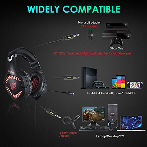 CHEREEKI Cascos Gaming Auriculares Gaming Cascos para Juegos PS4, PC, Xbox One Estéreo Ajustable Gaming con Micrófono y Control de Volumen, Bass Surround y Cancelación de Ruido