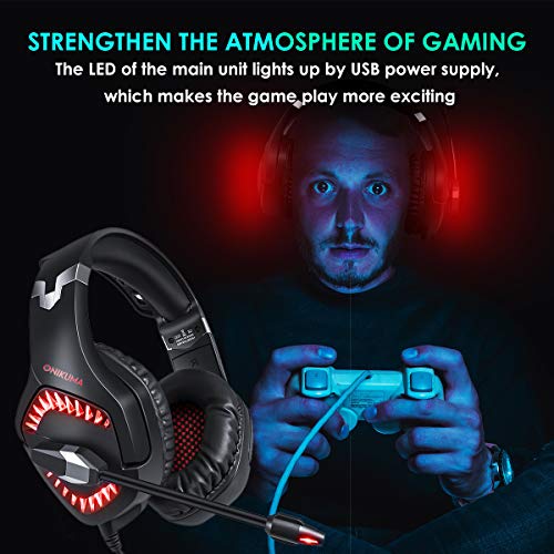 CHEREEKI Cascos Gaming Auriculares Gaming Cascos para Juegos PS4, PC, Xbox One Estéreo Ajustable Gaming con Micrófono y Control de Volumen, Bass Surround y Cancelación de Ruido