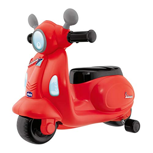 Chicco - Correpasillos Vespa con Forma de Moto Scooter y Volante electrónico, Color Rojo